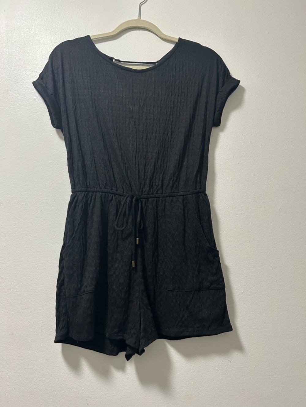 Universal Thread Black Short Sleeve Romper with Drawstring Waist